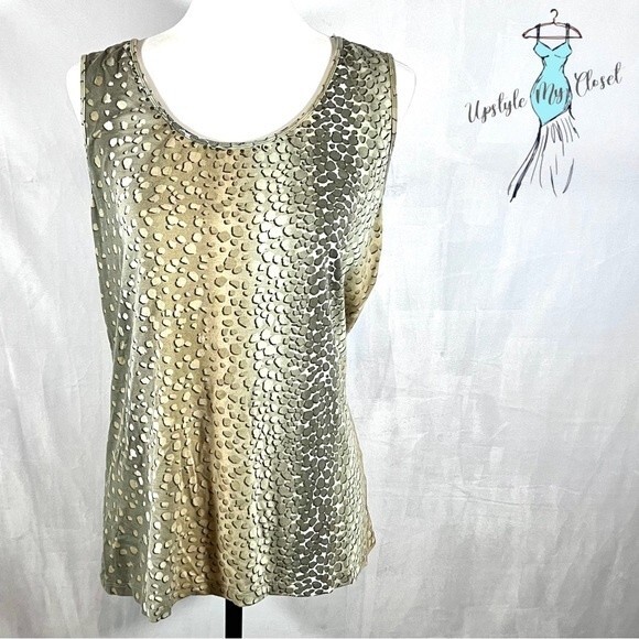 Shades of green abstract print studded tank top size large - Picture 1 of 5